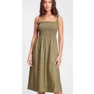 Gap Light Olive Linen-Blend Smock Dress